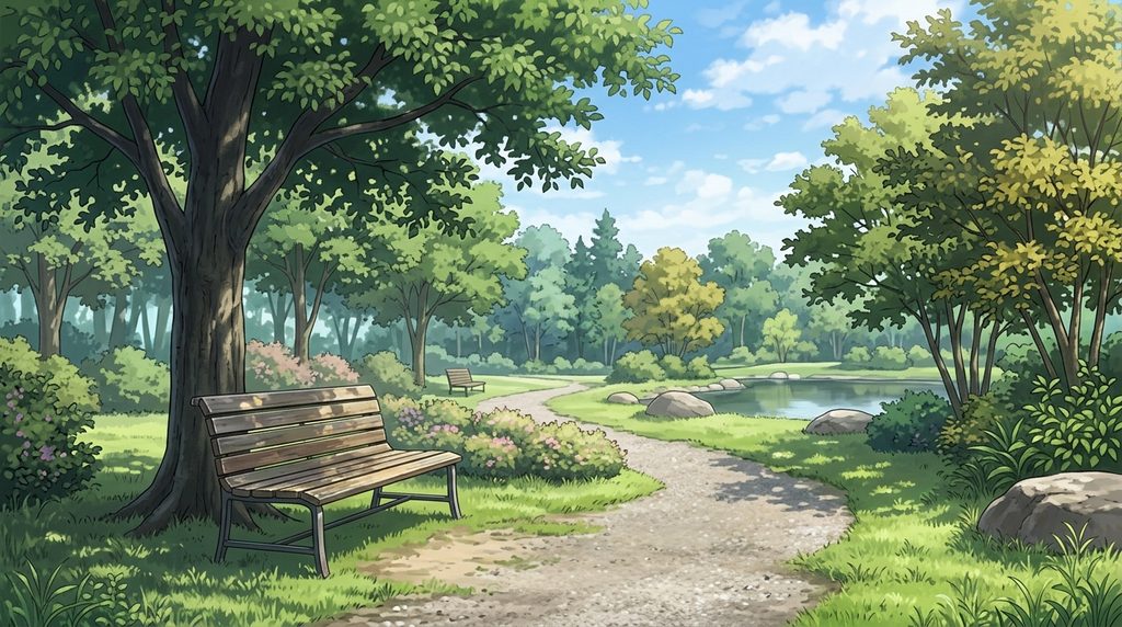 静かな公園の背景イラスト(昼)