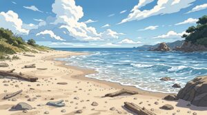 海辺の砂浜の背景イラスト（昼）