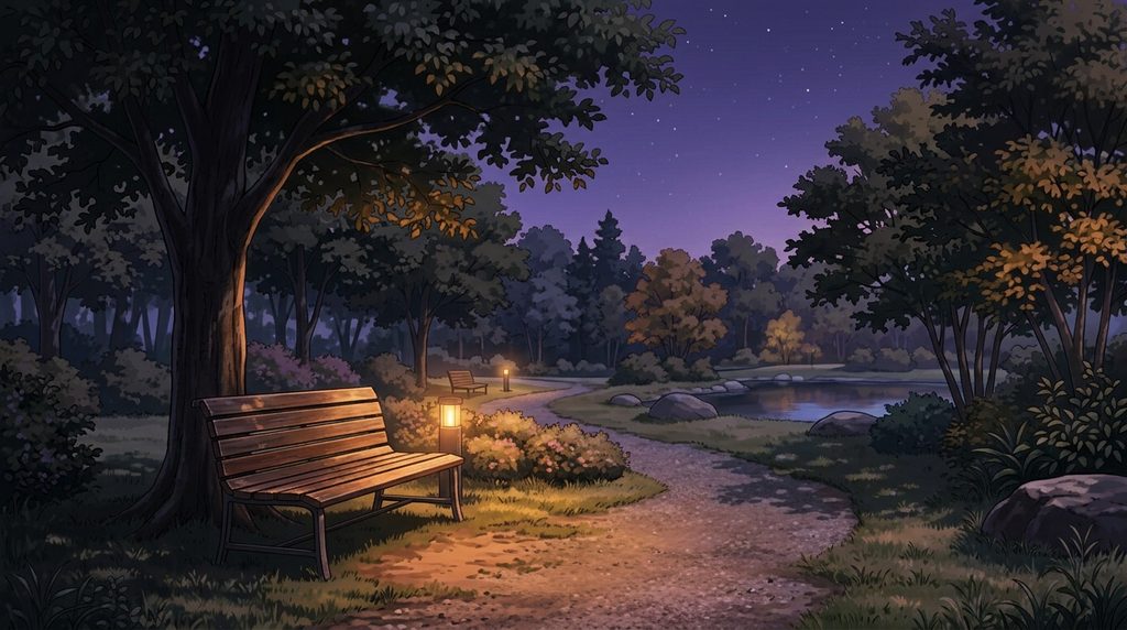 静かな公園の背景イラスト(夜)