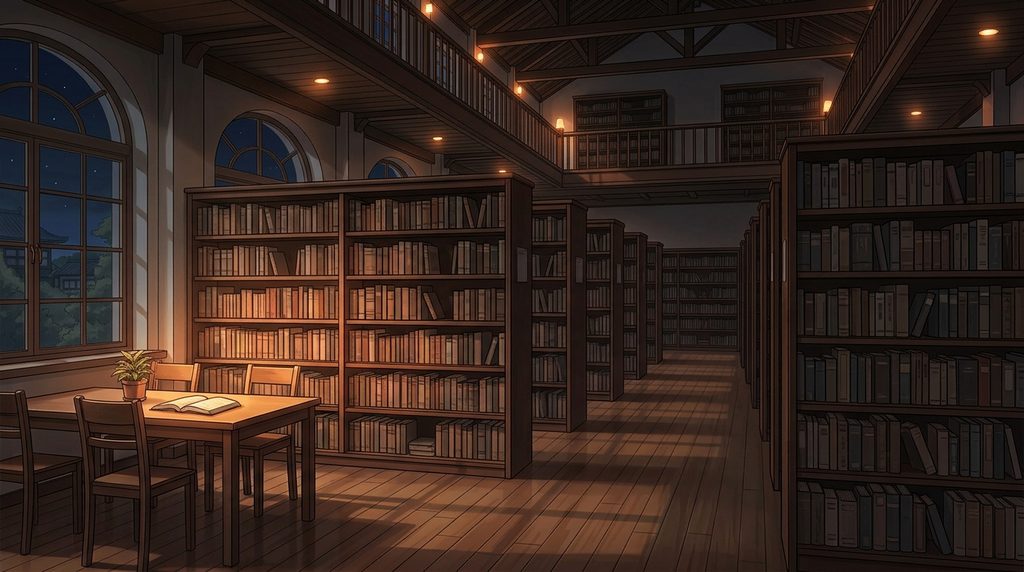 図書室の背景イラスト（夜）