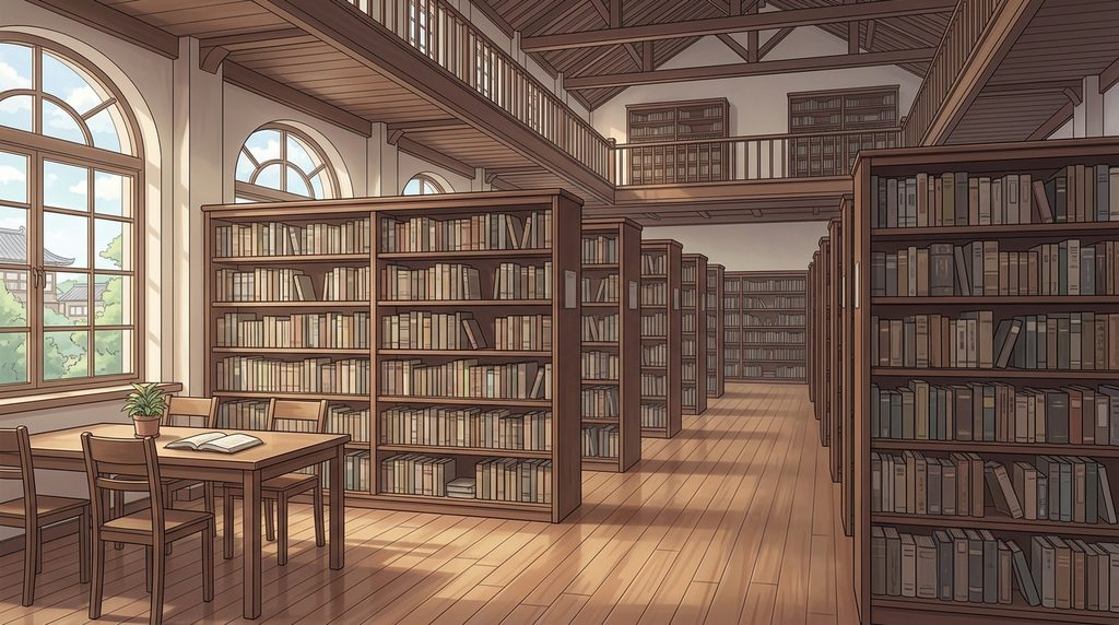 図書室の背景イラスト（昼）