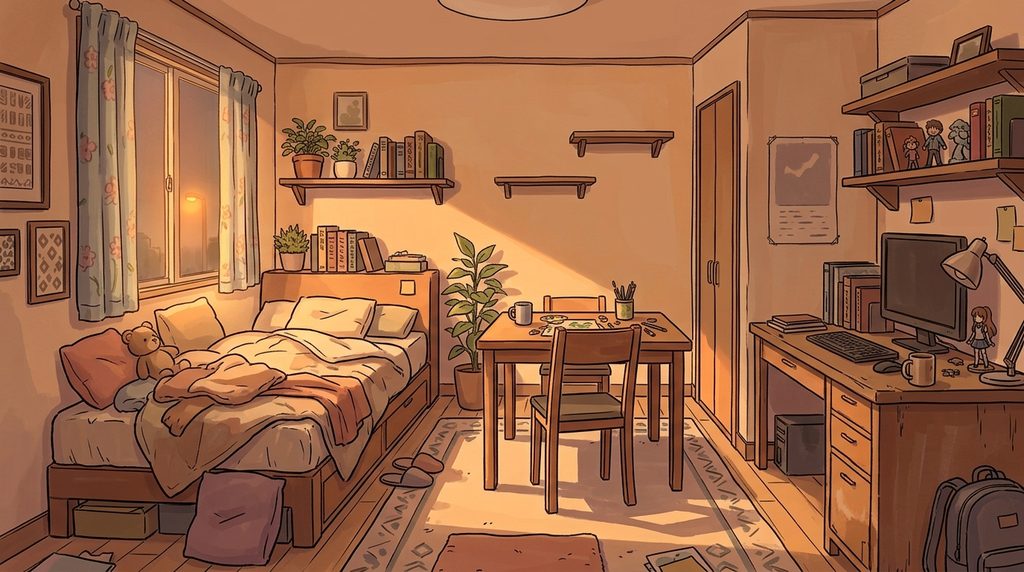 ワンルームの背景イラスト（夕方）