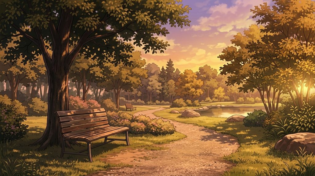 静かな公園の背景イラスト(夕方)