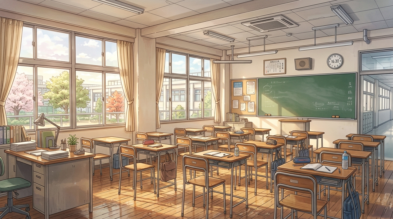 放課後の教室の背景イラスト素材（昼）