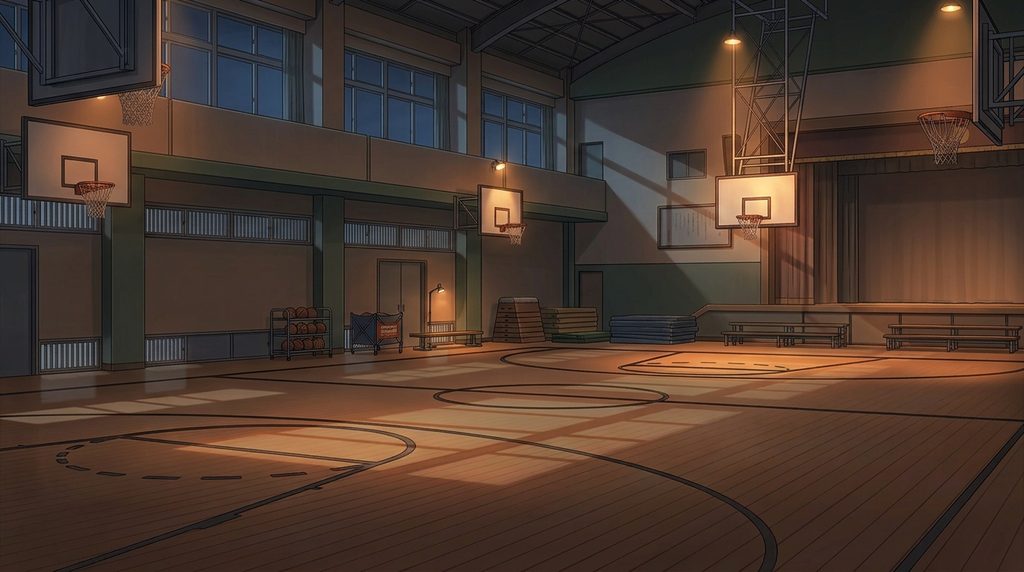 体育館の背景イラスト(夜)