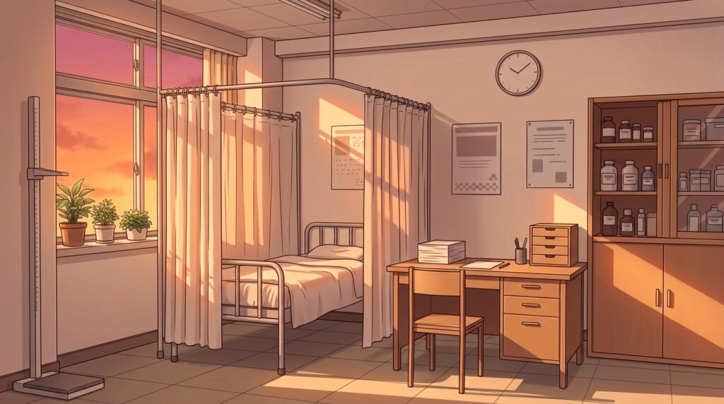 保健室の背景イラスト(夕方)