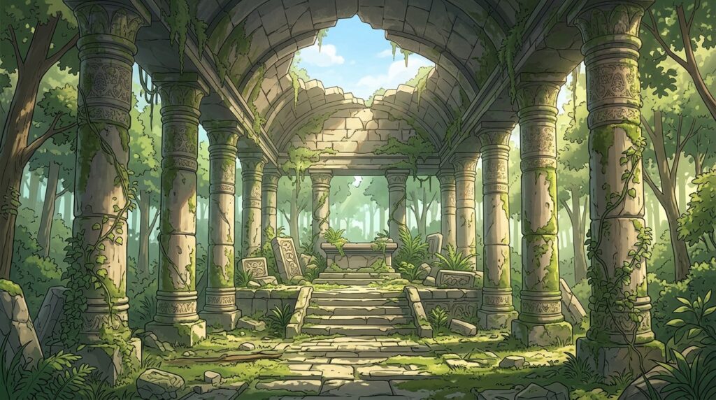 古代遺跡の神殿の背景イラスト(昼)