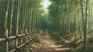 竹林の小道の背景イラスト（昼）