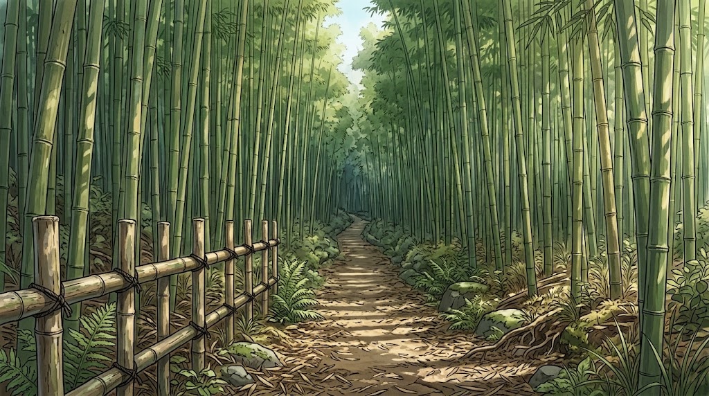 竹林の小道の背景イラスト(昼)