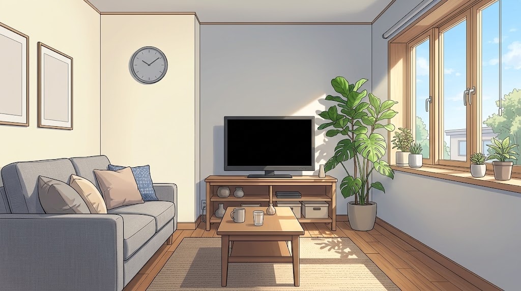 リビングルームの背景イラスト（昼）
