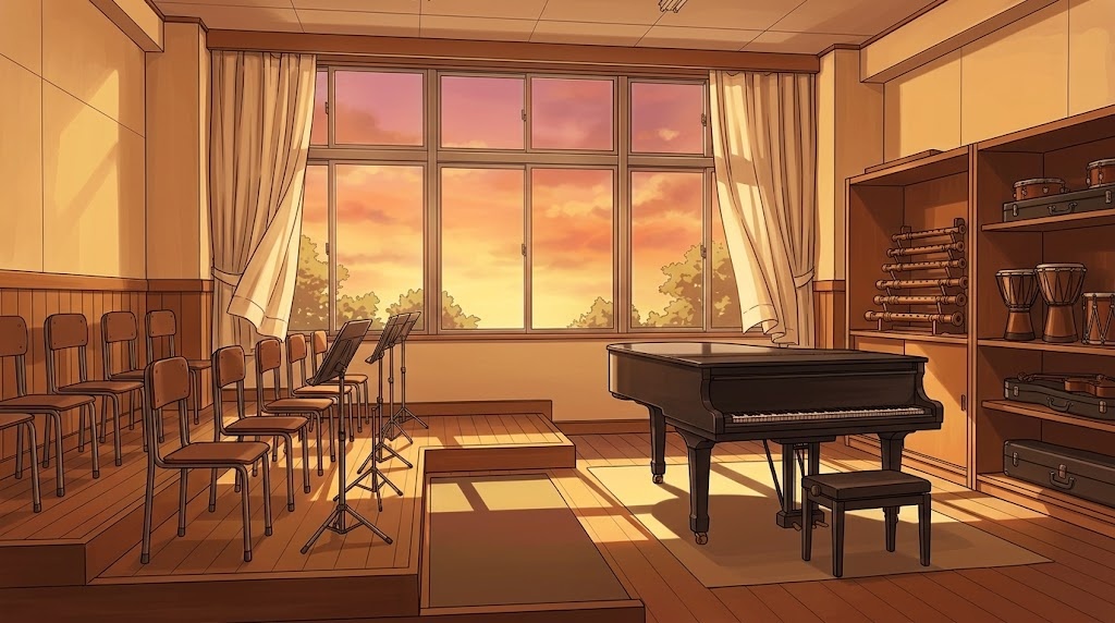 音楽室の背景イラスト（夕方）