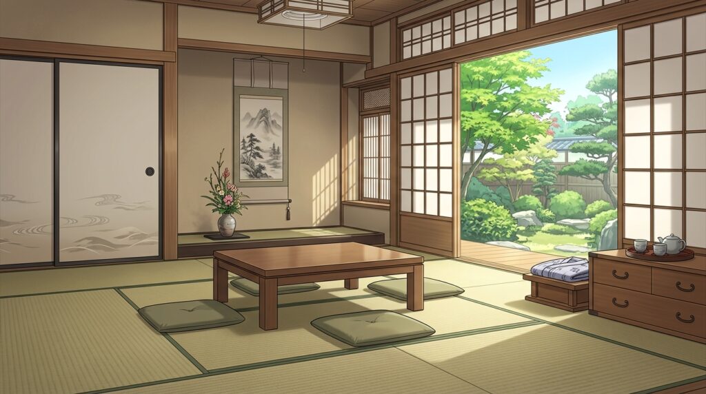 旅館の和室の背景イラスト(昼)