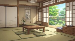 旅館の和室の背景イラスト（昼）