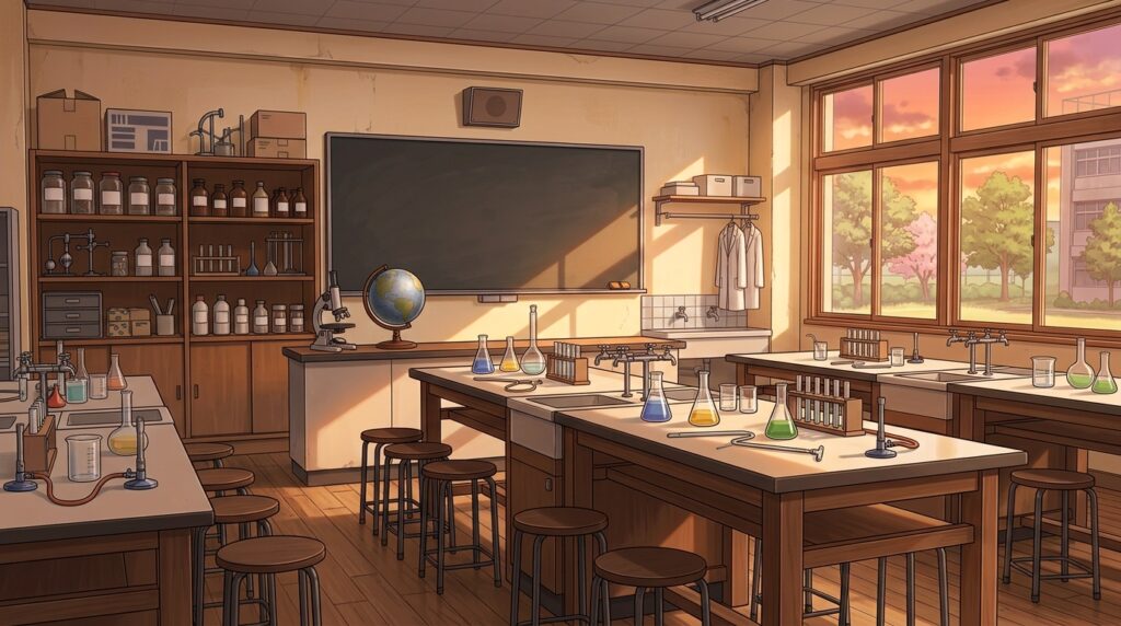 理科室の背景イラスト(夕方)