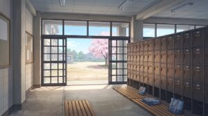 昇降口と下駄箱の背景イラスト（昼）