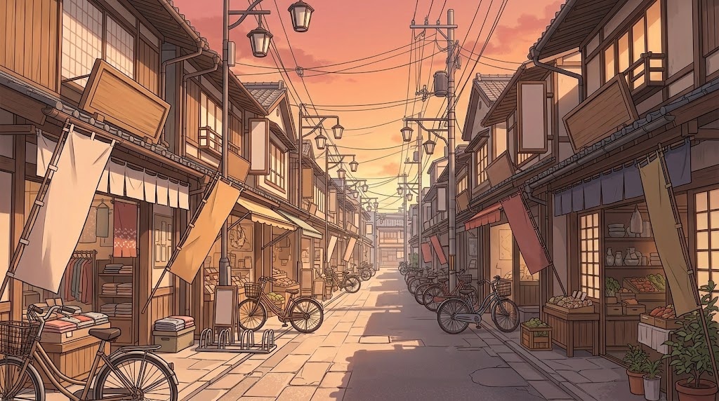 商店街の背景イラスト(夕方)