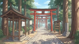 神社の参道の背景イラスト（昼）