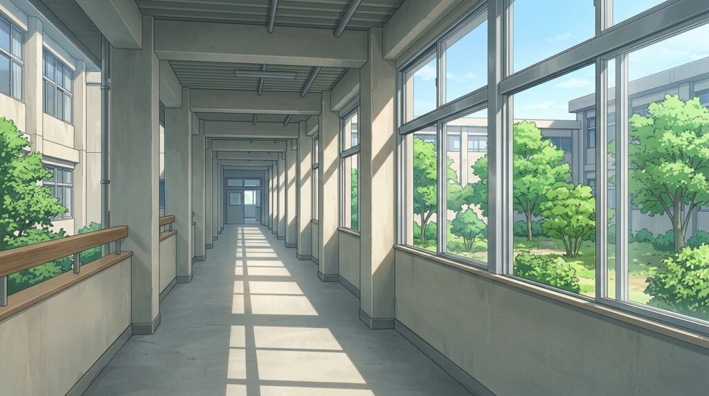 校舎と校舎をつなぐ渡り廊下(昼)