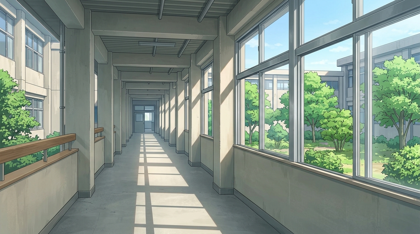 渡り廊下の背景イラスト（昼）